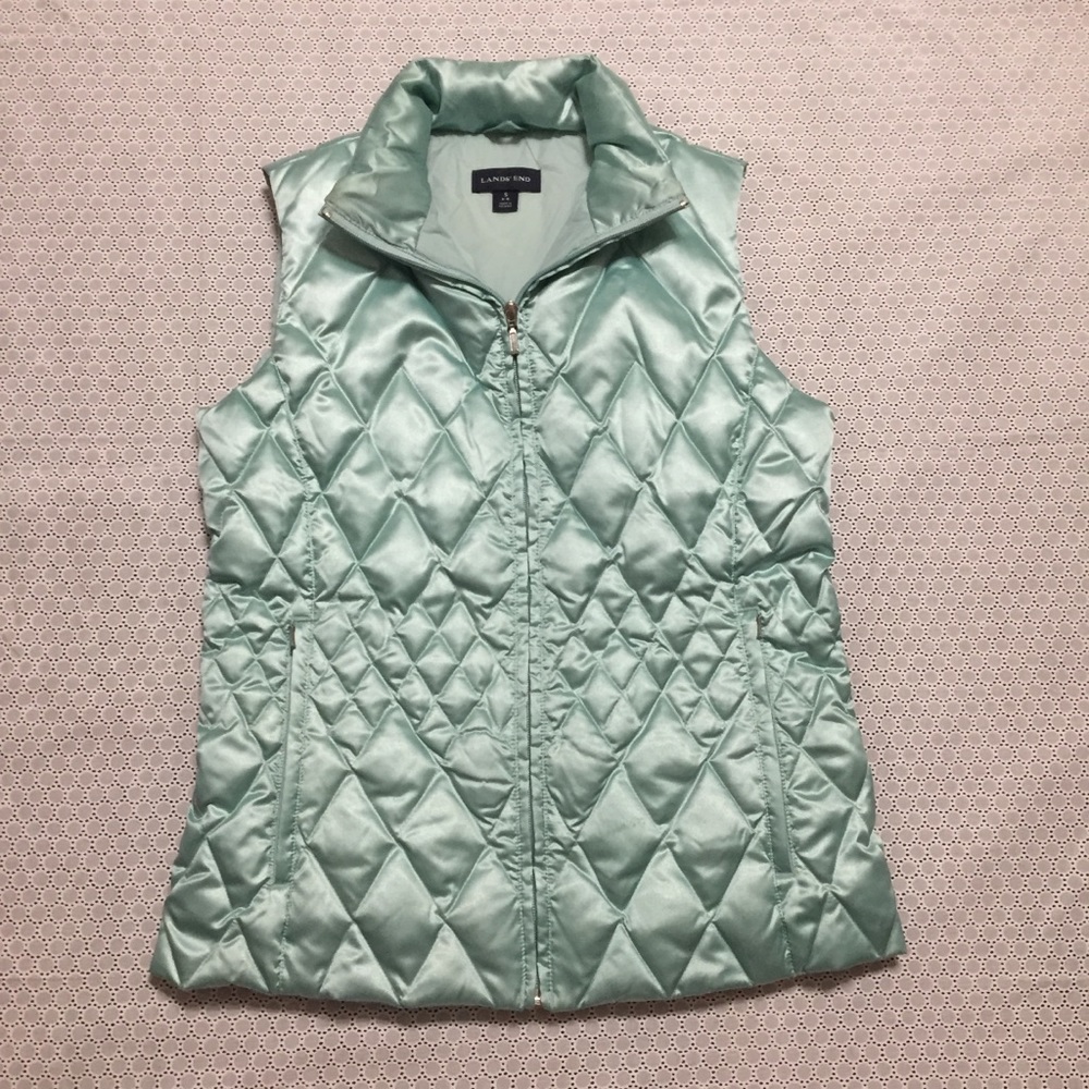 LANDS END Pastel Quilted Diamond Puffer Vest S 6-8